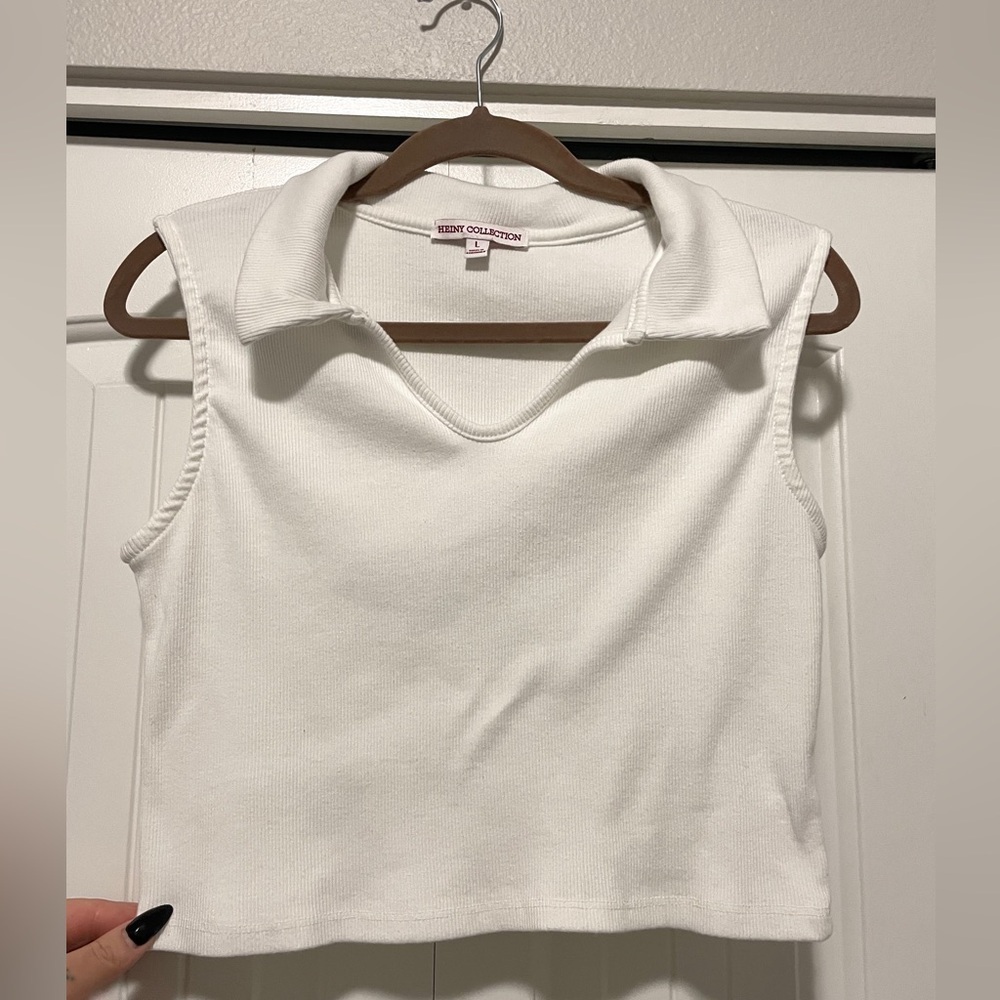 Heiny Collection Ribbed Collared Sleeveless Crop Top